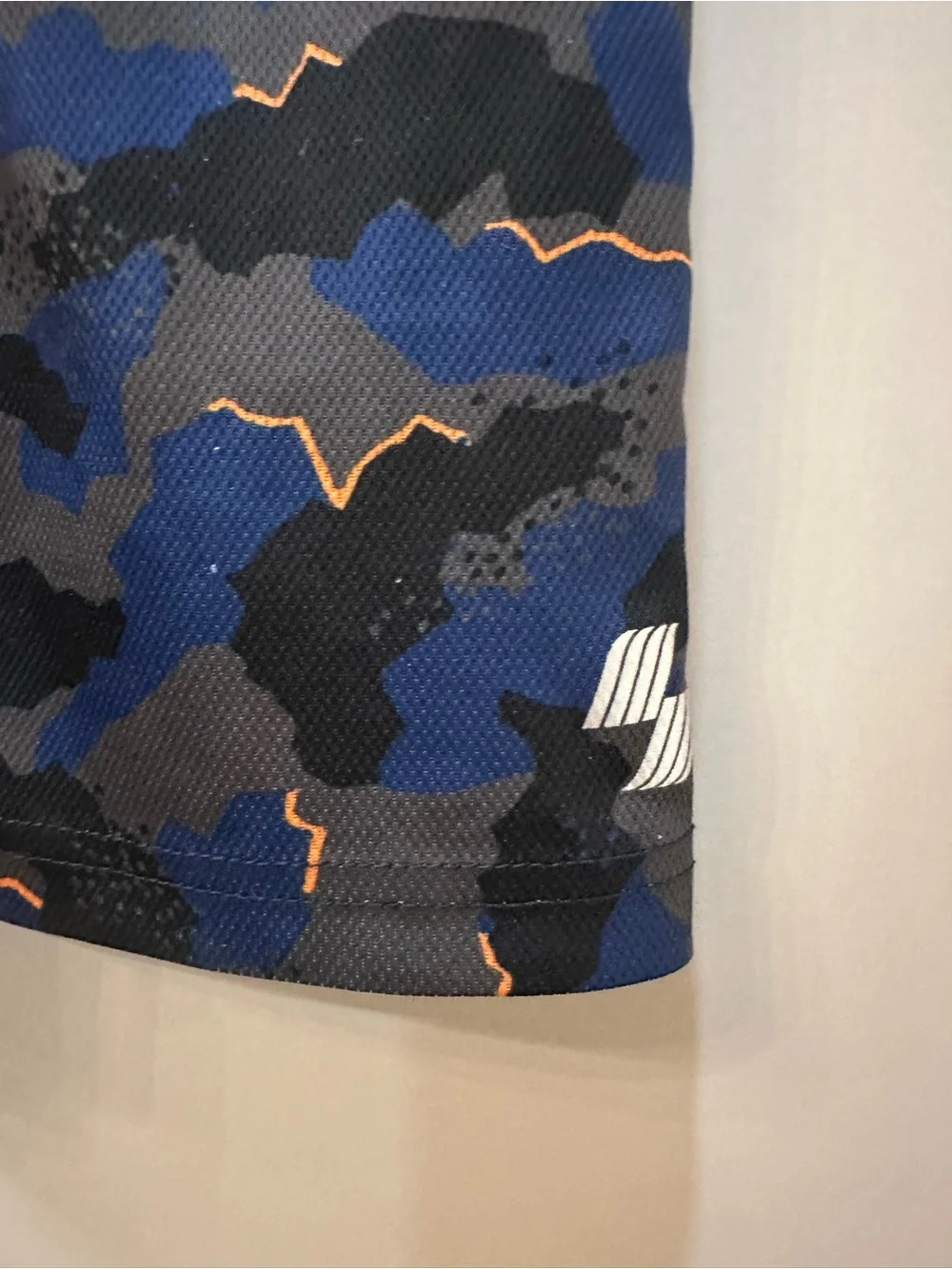 Boys blue & Black Camouflage Athletic Shorts with Orange Accent-YM 7/8